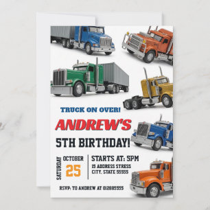 Personal Semi-Truck Birthday party for boy Invitation
