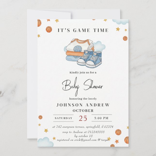 Personal Simple Basketball Baby Shower  Invitation (Front)