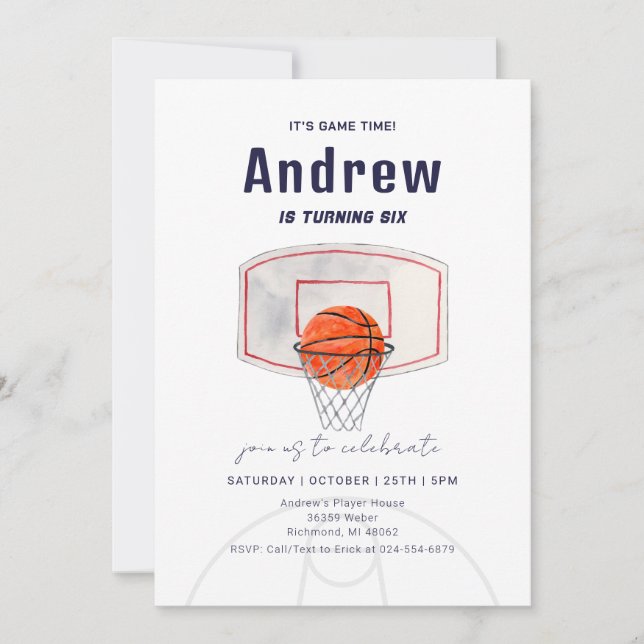 Personal Simple Basketball Birthday with photo Invitation (Front)