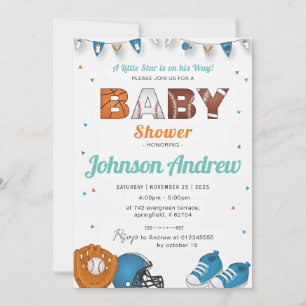 Personal Simple Sports All-Star Baby Shower White Invitation