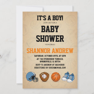 Personal Simple Sports Themed Baby Shower for boy Invitation
