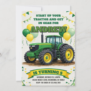 Personal simple Tractor Birthday party Invitation