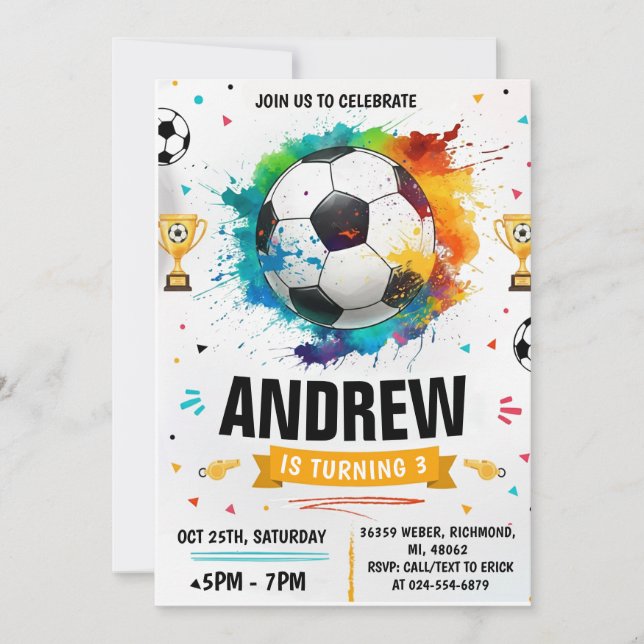 Personal Soccer Birthday Party Invitation (Front)