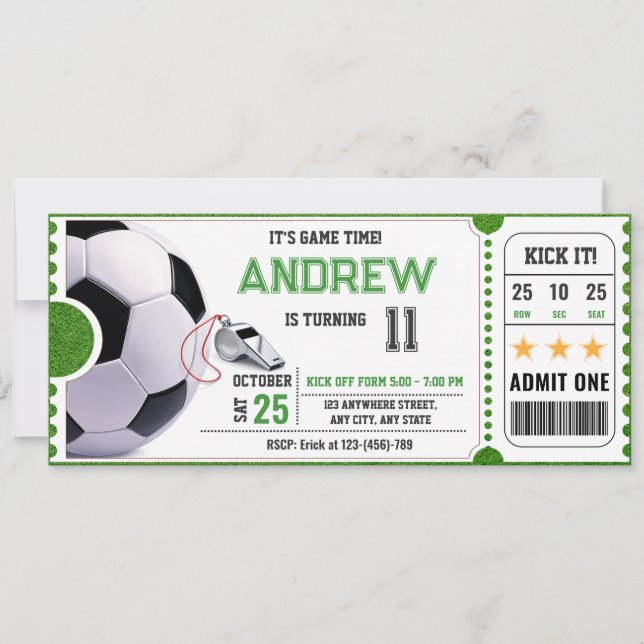 Personal Soccer Game Ticket Party Invitation (Front)