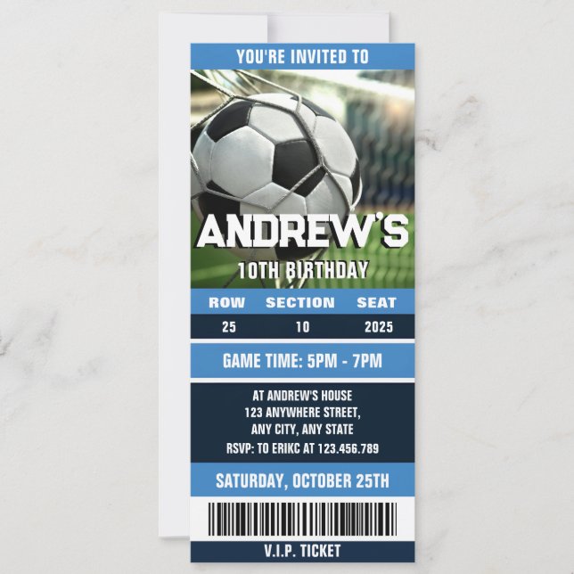 Personal Soccer ticket for boys birthday Invitation (Front)