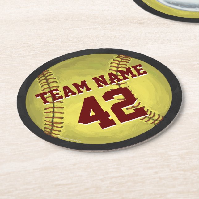 Personal Softball Art Round Paper Coaster (Angled)