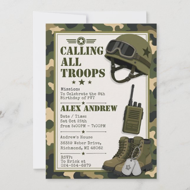 Personal Soldier Army Birthday Invitation (Front)