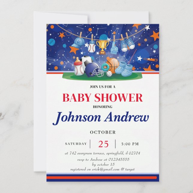 Personal Sport Baby Shower Invitation Blue (Front)