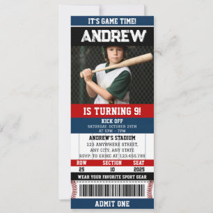 Personal Sport Baseball Ticket Birthday with photo Invitation