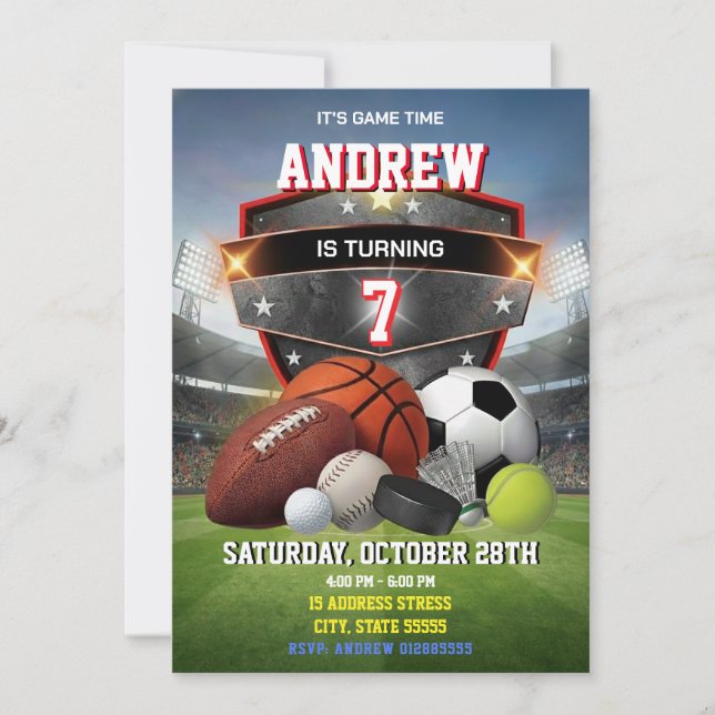 Personal Sport Birthday Printable Invitation (Front)
