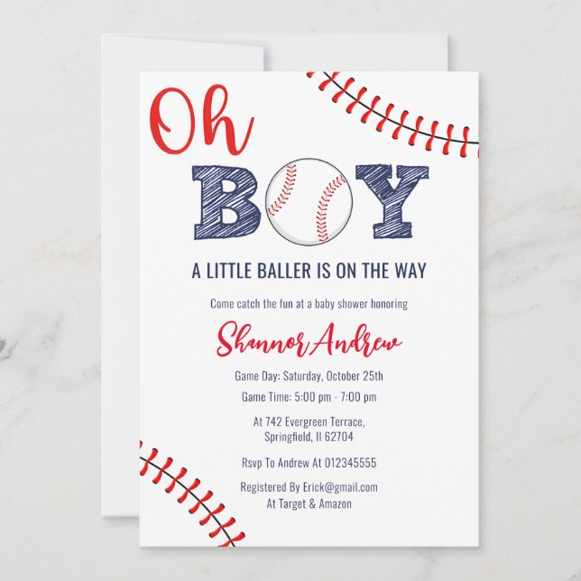 Personal Sport Digital Baseball Baby Shower Invitation (Front)