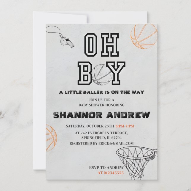 Personal Sport Digital Basketball Baby Shower Invitation (Front)