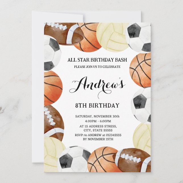 Personal Sports Birthday For kid Invitation  (Front)