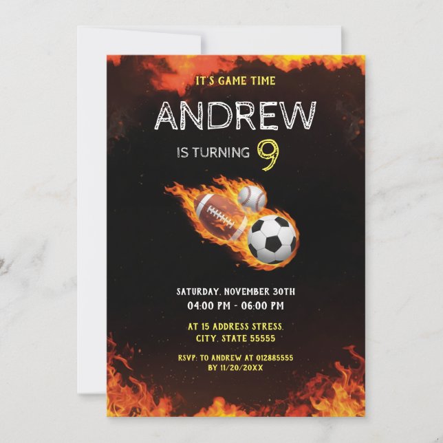 Personal Sports Birthday Printable Invitation (Front)