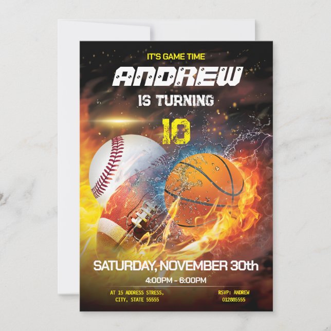 Personal Sports Birthday Printable Invitation (Front)