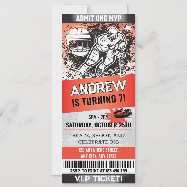 Personal Sports Hockey Ticket Skating Birthday Invitation (Front)