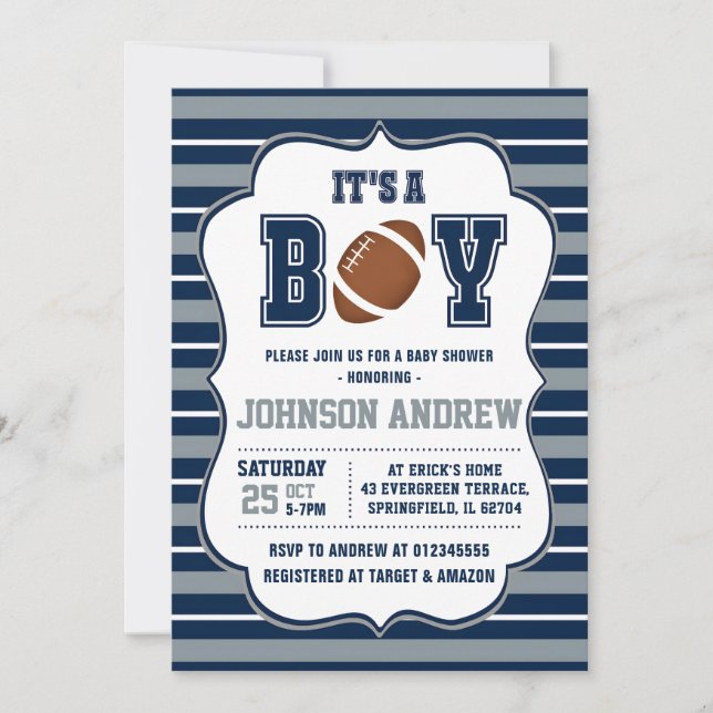 Personal Sprinkle Sports Football Baby Shower Invitation (Front)