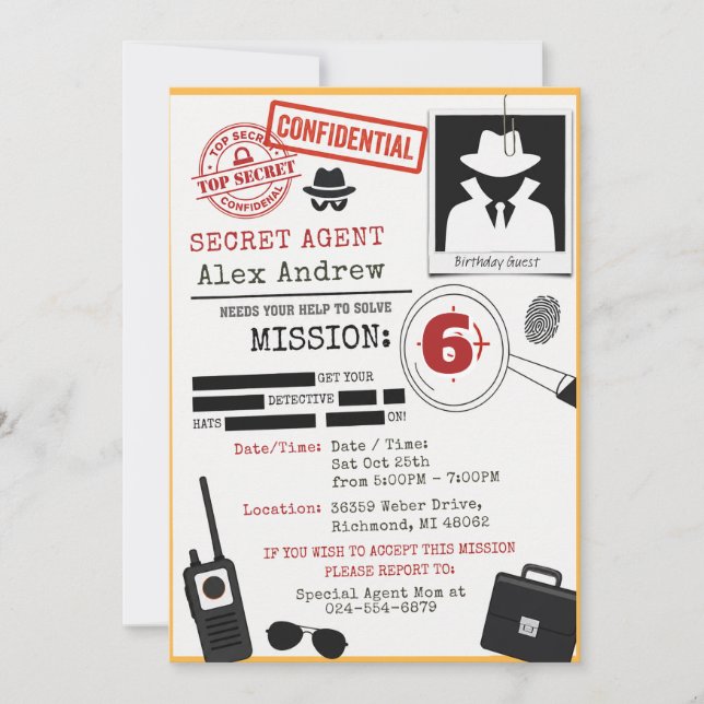 Personal Spy Detective Birthday Invitation (Front)