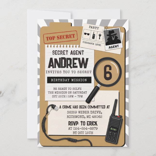 Personal Spy Kid Birthday party Invitation (Front)