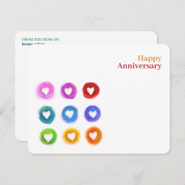 Personal Stationery: Rainbow Love hearts Note Card (Front/Back)