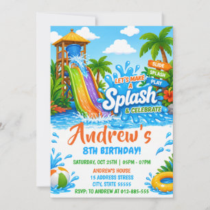 Personal Summer Kids Pool Waterslide Birthday Invitation