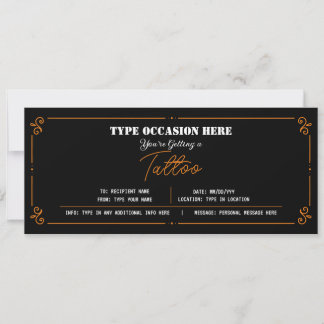 Personal Tattoo Gift Voucher CERTIFICATE Invitation