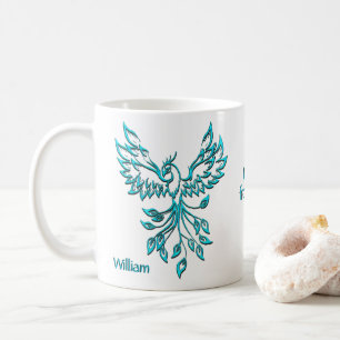 Personal Teal Blue Phoenix Rises from the Bed Coffee Mug