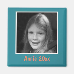 Personal Teal Greeting Custom Photo and Text Magnet