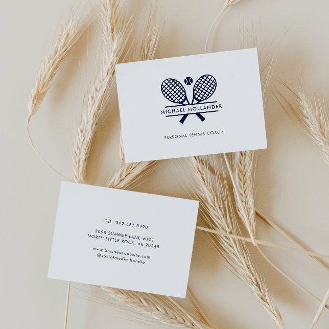 Personal Tennis Coach Minimalist Trainer Business Card (Tennis Coach Custom Professional Team Trainer Euro Business Card)