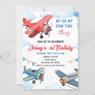 Personal Time Flies 1st Birthday for boy Invitation
