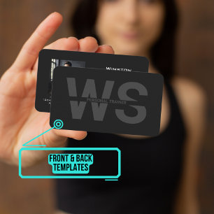 Personal Trainer Black with Initials Business Card