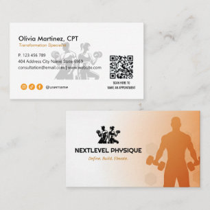 Personal Trainer Business Orange White Business Card