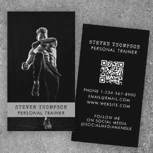 Personal Trainer Fitness Athlete Black White Photo Business Card