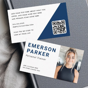 Personal trainer fitness coach photo dark blue business card