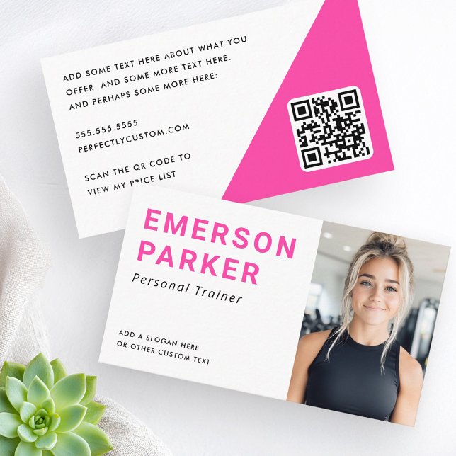 Personal trainer fitness coach photo hot pink business card (Personal trainer fitness coach photo hot pink business card)