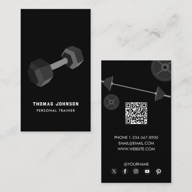 Personal Trainer Fitness Dumbbell QR Code Business Card (Front/Back)