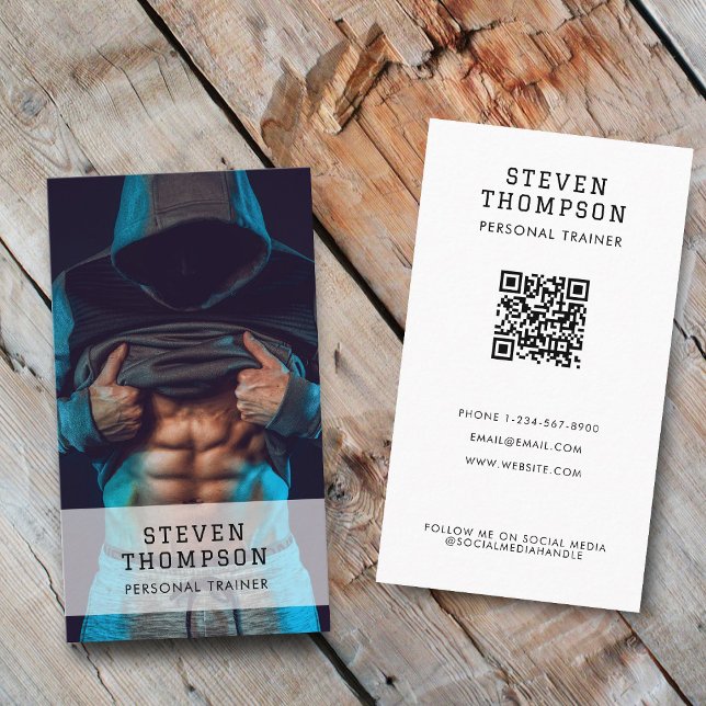 Personal Trainer Fitness QR Code Social Media  Business Card (Creator Uploaded)