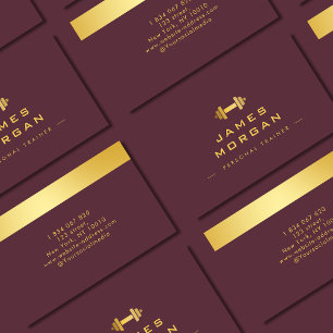 Personal Trainer Gold Dumbbell burgundy  Business Card