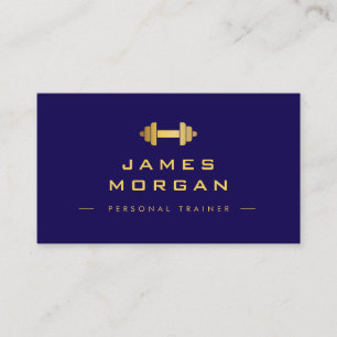 Personal Trainer Gold Dumbbell Navy Blue Business Card