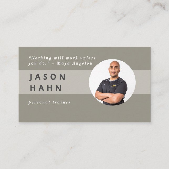 personal trainer grey/beige photo business card (Front)