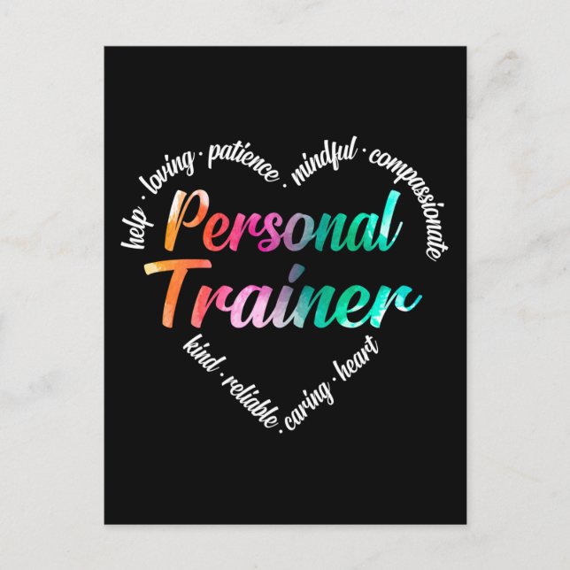 Personal Trainer Heart Word Cloud Watercolor Holiday Postcard (Front)