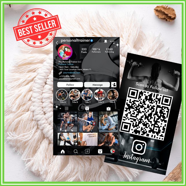 Personal Trainer Modern & Trendy Fitness Instagram Business Card (Creator Uploaded)