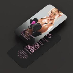 Personal Trainer Nutritionist Photo Pink Black Business Card