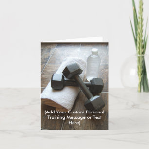 Personal Trainer or Fitness Dumbells Towel & Water Card