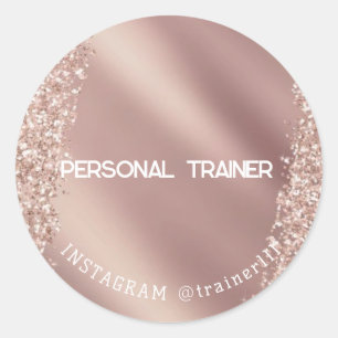 Personal trainer pink glitter classic round sticker