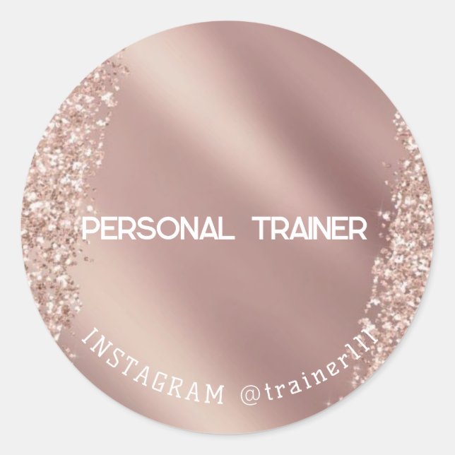 Personal trainer pink glitter classic round sticker (Front)