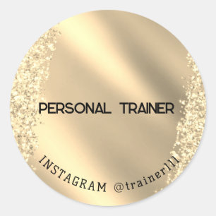 Personal trainer pink glitter classic round sticker