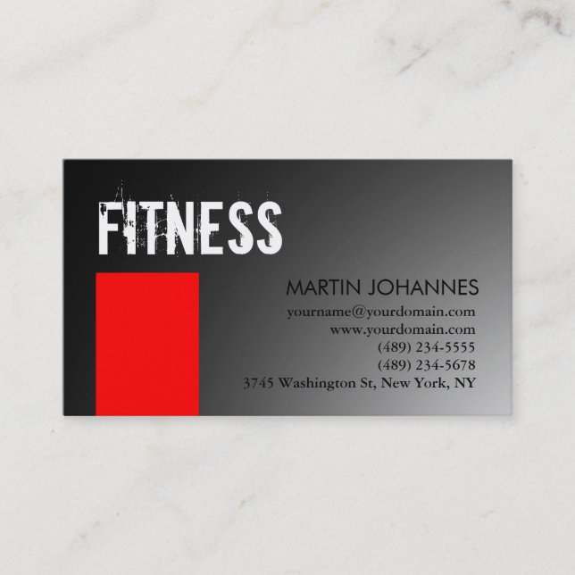Personal Trainer Red Grey Business Card (Front)