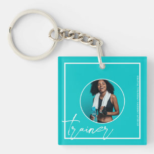 Personal Trainer   Teal Themed QR Code  Key Ring