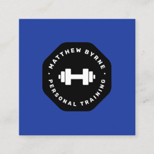 Personal Trainer Training Blue Emblem Square Business Card